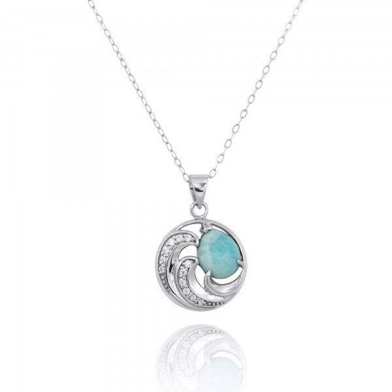 Sterling Silver Round Larimar Cabochon Wave 18 Sterling Silver Round Larimar Cabochon Wave 18