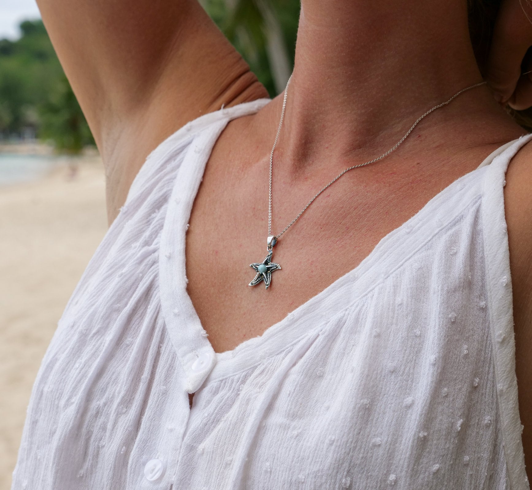 925 Sterling Silver Starfish Necklace - Starfish Pendant With Larimar ...