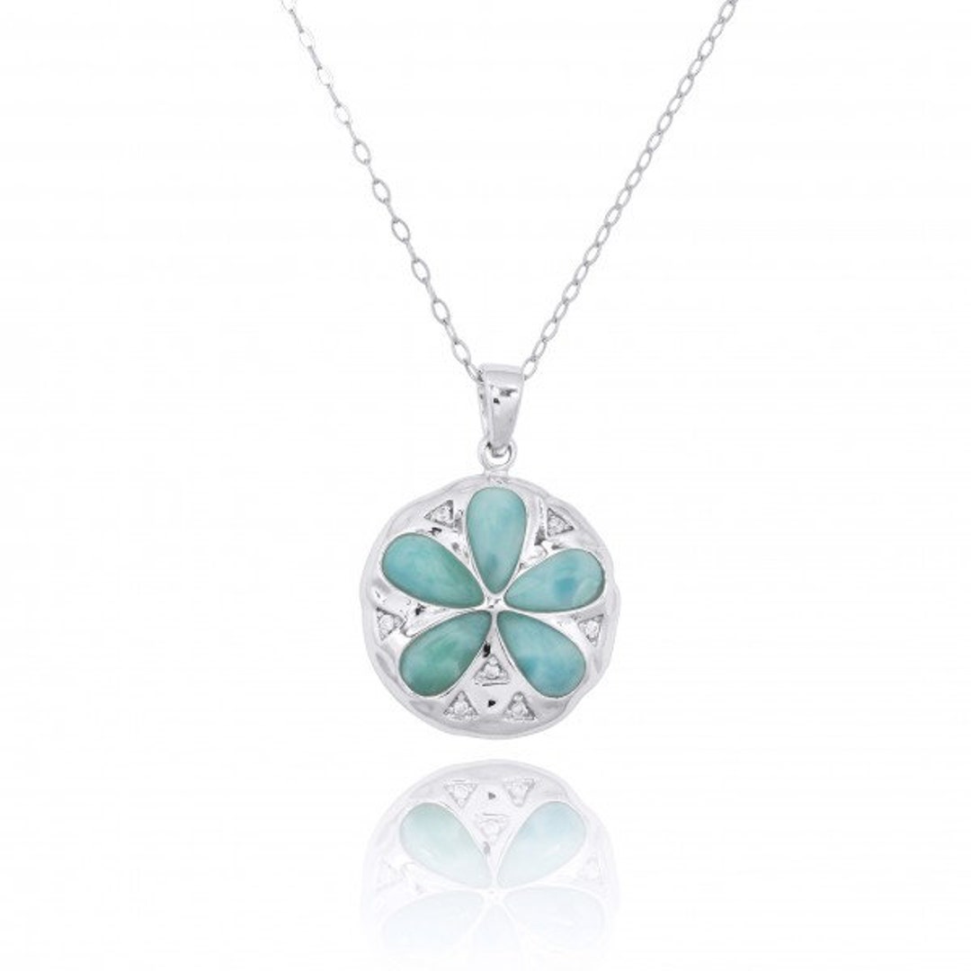 Silver Sand Dollar Larimar Necklace - 925 Sterling Silver Sand Dollar ...
