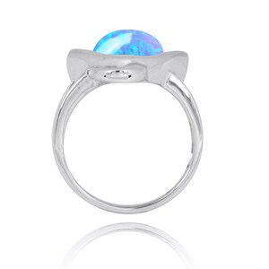 Sterling Silver Manta Ray Ring with Simulated Blue Opal and Black Spinel - Beach Sea Life Silver Jewelry - Nautical - Inspired by Ocean image 2
