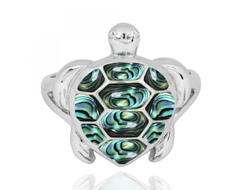 Sterling Silver Turtle Ring with Abalone Shell - Beach Sea Life Jewelry - Nautical Themed - Inspired by Ocean - Handamde