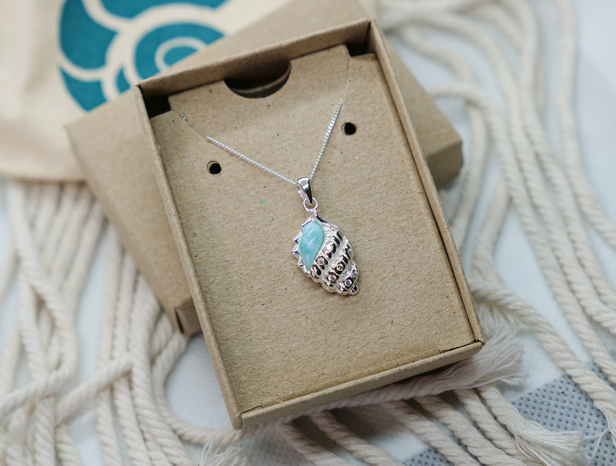 Seashell Necklace With Larimar and White CZ 925 Sterling - Etsy
