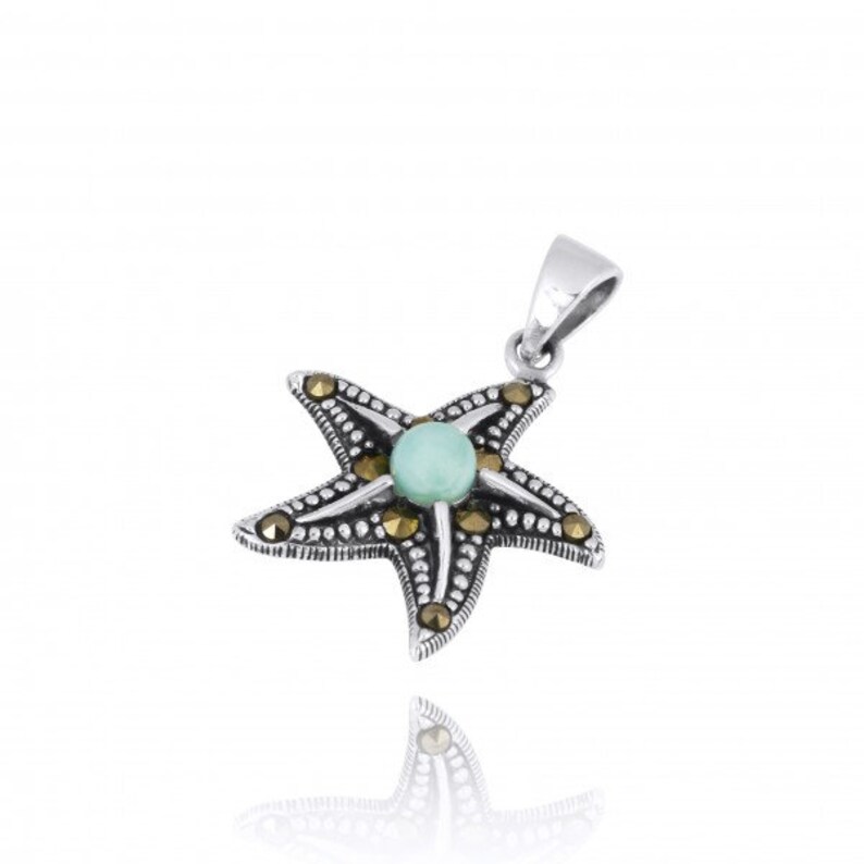 925 Sterling Silver Starfish Necklace - Starfish Pendant With Larimar ...