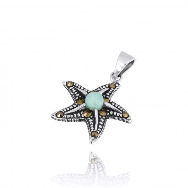 925 Sterling Silver Starfish Necklace - Starfish Pendant With Larimar ...