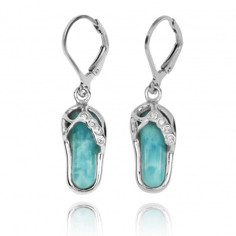 Sterling Silver Flip Flop Lobster Clasp Earrings With Larimar Etsy