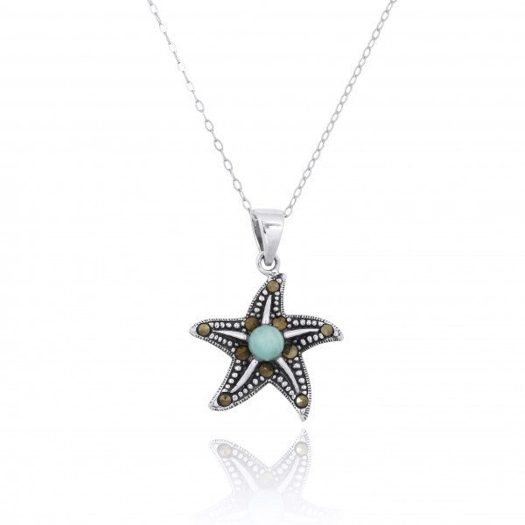 925 Sterling Silver Starfish Necklace - Starfish Pendant With Larimar ...