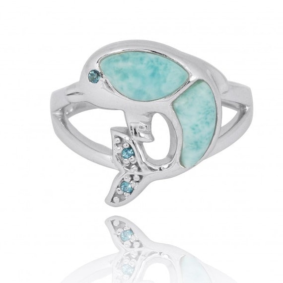 rarimar _dolphin Larimar Dolphin Ring // Sterling Silver Dolphin Ring With Larimar
