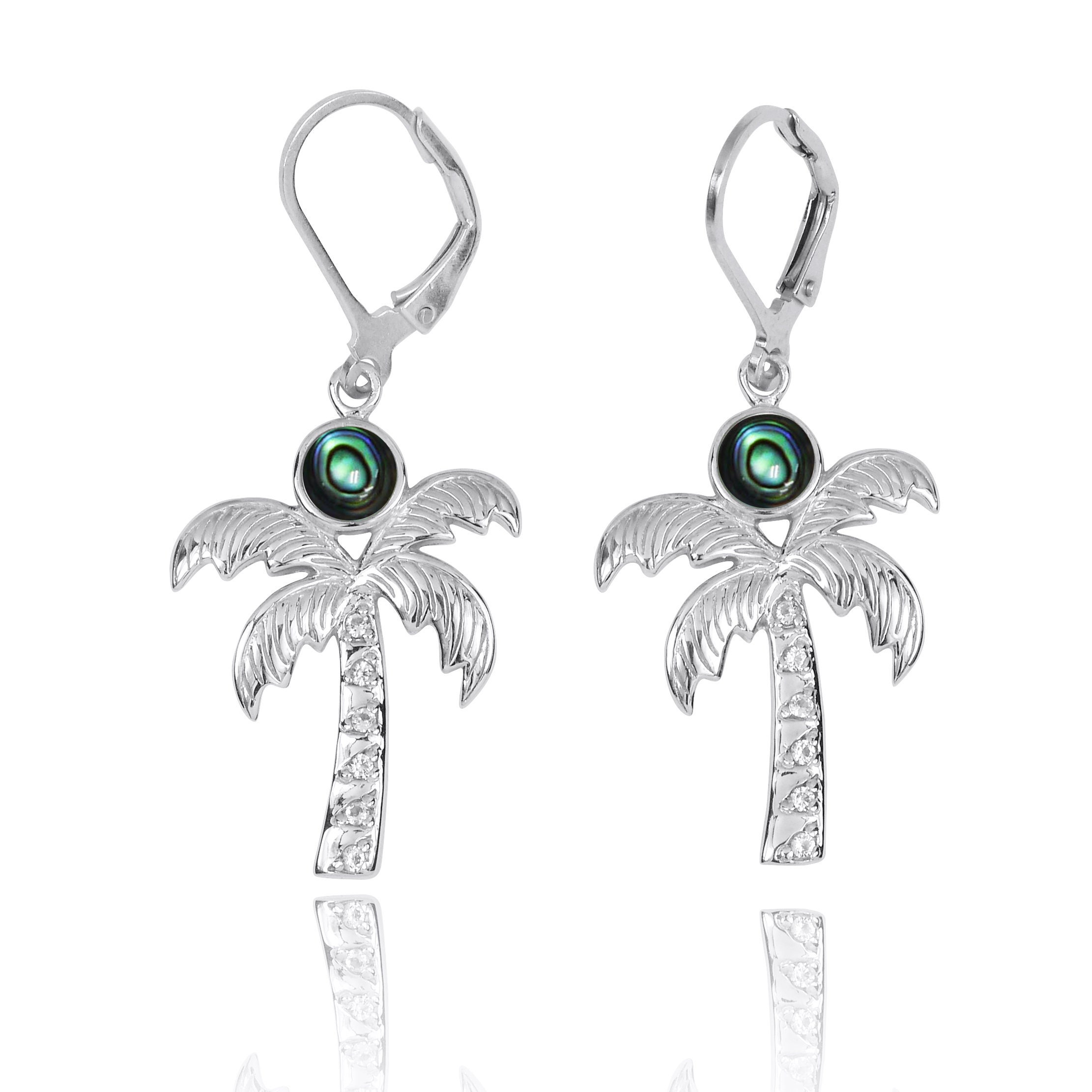 Orecchini Pendenti In Argento 925 Con Conchiglia Abalone E Palma, Gioielli Estivi Hawaiani, Regalo Per Donne
