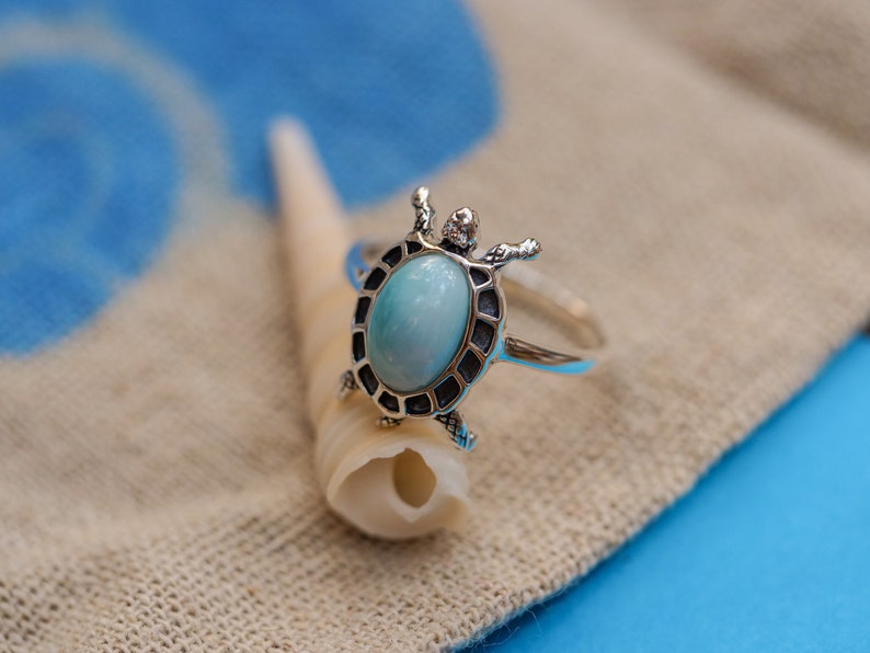BETHZA Sterling Silver Turtle Ring | Genuine Turquoise Stone, Symbolic Tortoise Design, Gift For Women - Size 6 - View #10