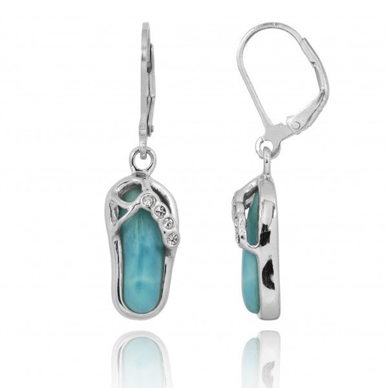Sterling Silver Flip Flop Lobster Clasp Earrings With Larimar Etsy