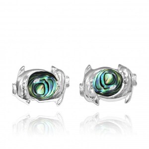 Silver Dolphin Stud Earrings with Abalone shell - Dolphin Stud Earrings - Abalone shell nautical and sea life Jewelry - Dolphin Lover Item