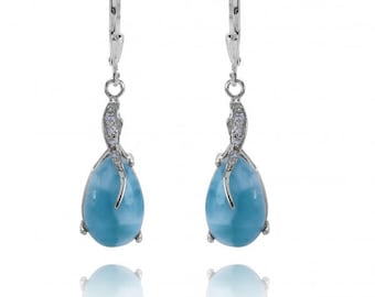 Elegant Larimar Earrings with Sky Blue Topaz - 925 sterling silver Larimar earrings - high end Larimar jewelry - Beach wedding jewelry