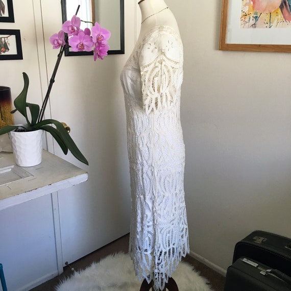 Vintage hand-knit lace dress, ivory - image 3