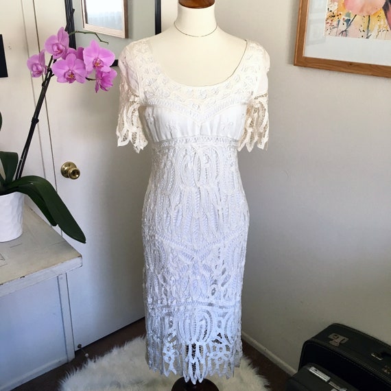 Vintage hand-knit lace dress, ivory - image 2