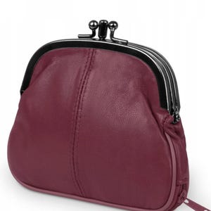 Regalo, monedero de cuero genuino color vino, monedero vintage de cuero suave, monedero, estuche para rosario, estuche para guardar joyas, estuche para mujer
