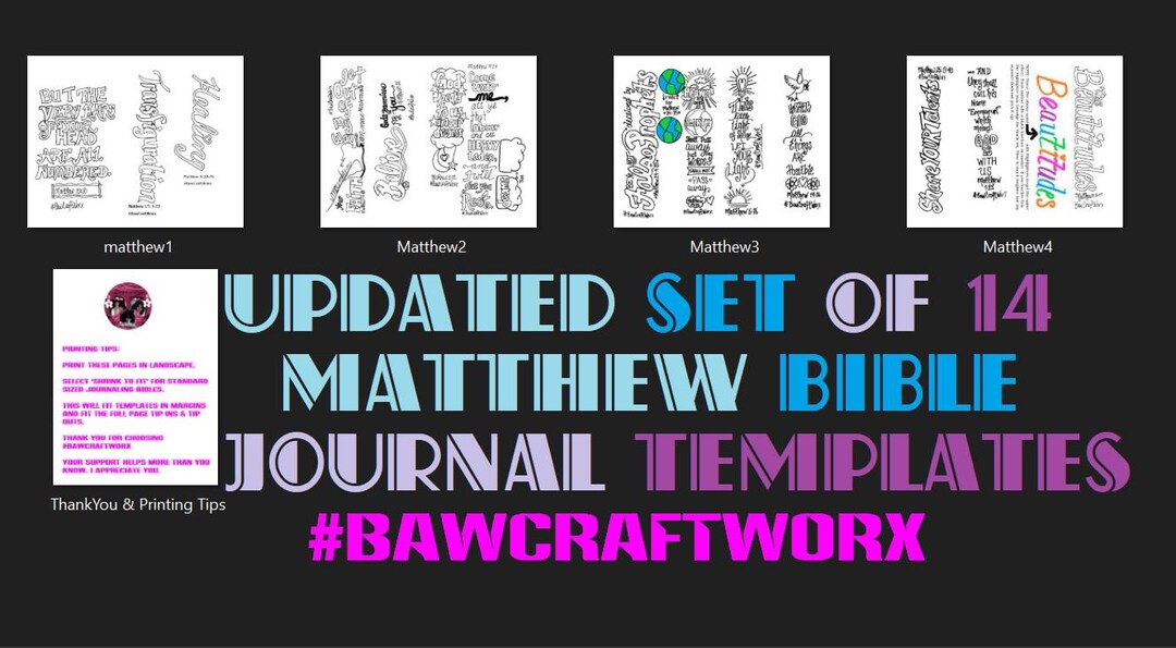 UPDATED Set of 14 Matthew Printable Bible Journal Templates, Margins ...