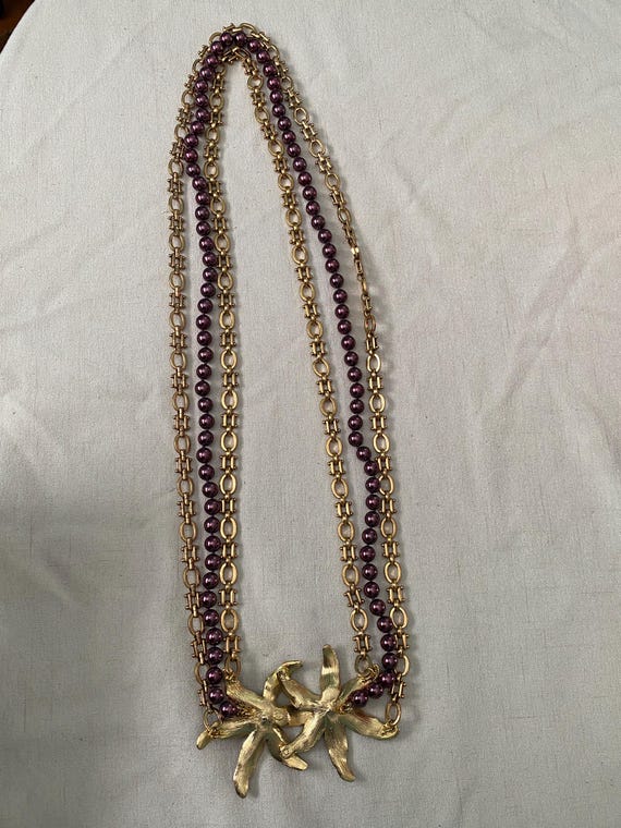 Kenneth J Lane Purple Orchid Statement Necklace C… - image 5