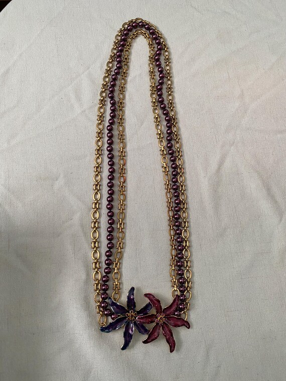 Kenneth J Lane Purple Orchid Statement Necklace C… - image 7