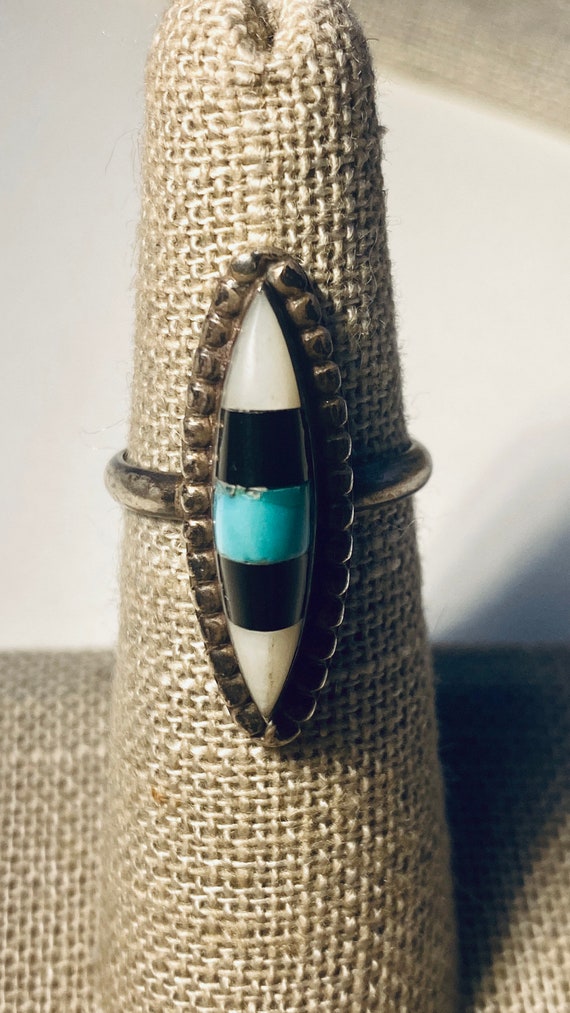 Sterling Turquoise MOP Jet Inlaid ring