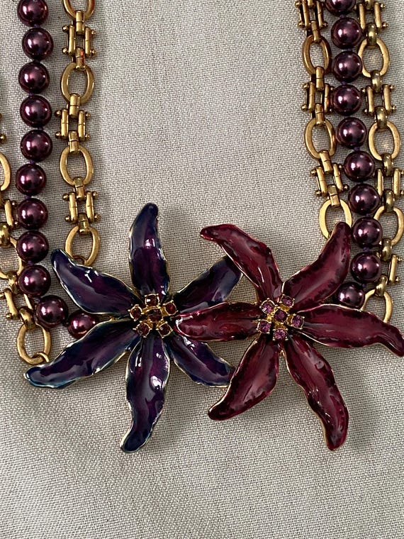 Kenneth J Lane Purple Orchid Statement Necklace C… - image 2