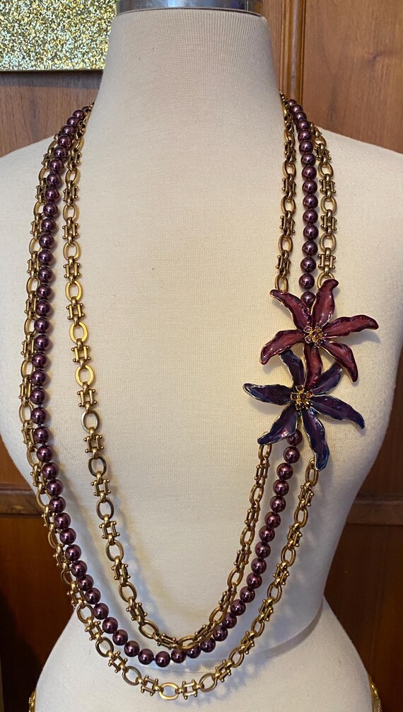 Kenneth J Lane Purple Orchid Statement Necklace C… - image 1
