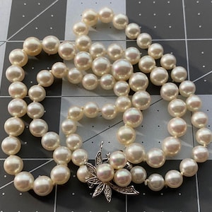 14k Akoya Cultured Pearl Necklace with 14k Diamond Clasp Honora Pearls Mid Century Vintage
