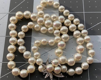 14k Akoya Cultured Pearl Necklace with 14k Diamond Clasp Honora Pearls Mid Century Vintage