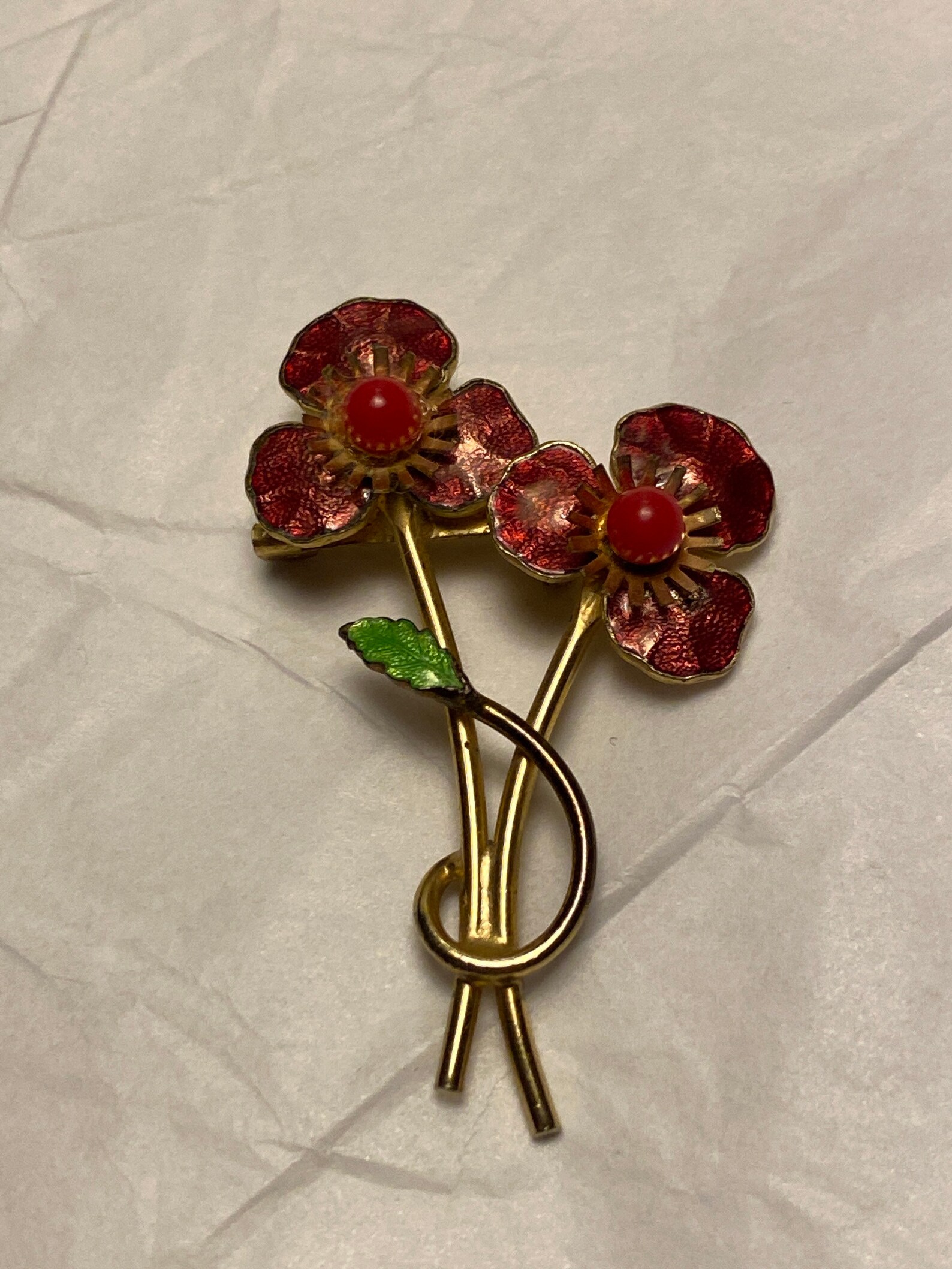Vintage Red Flower Brooch Enameled Etsy