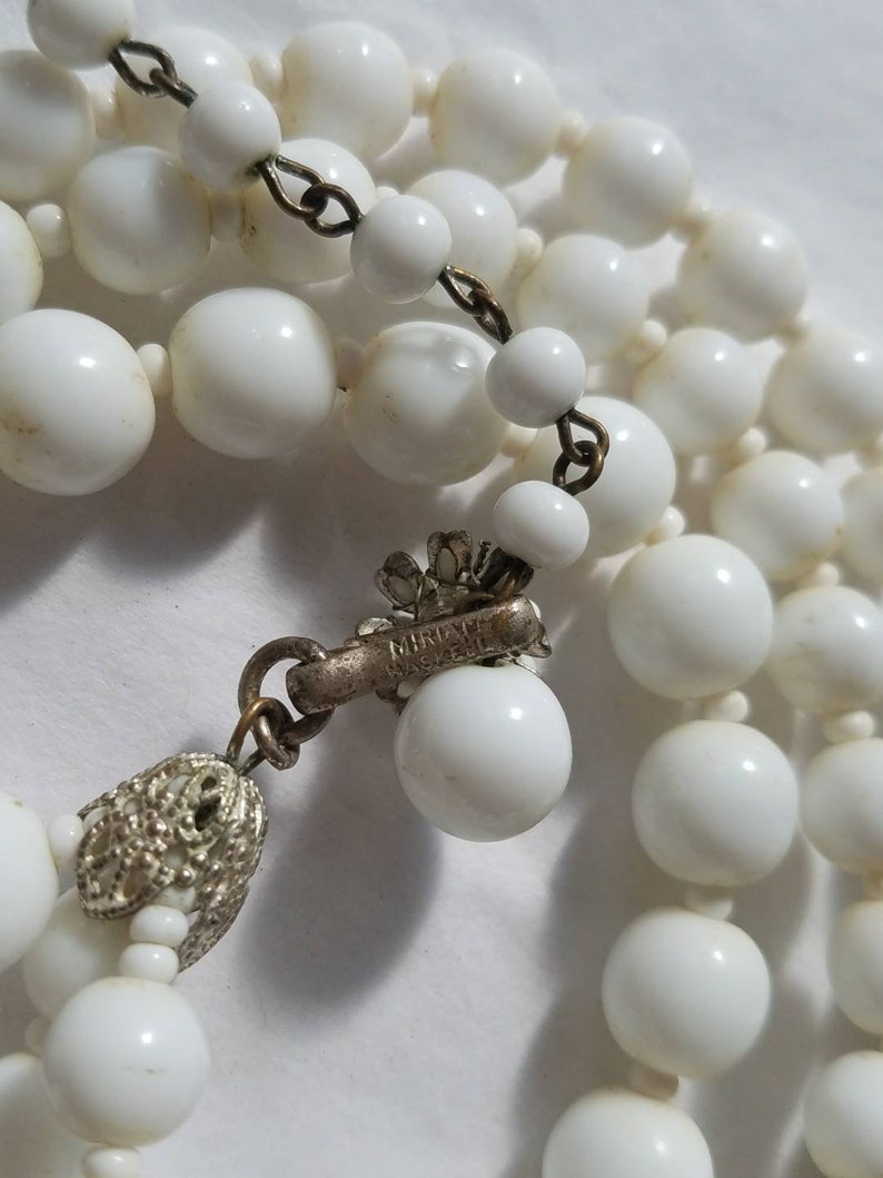 Miriam Haskell Signed Necklace Milk Glass Beads Triple Strand 17.5