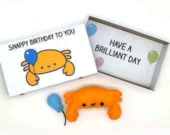 Handmade Felt Crab Magnet, Birthday Matchbox Gift