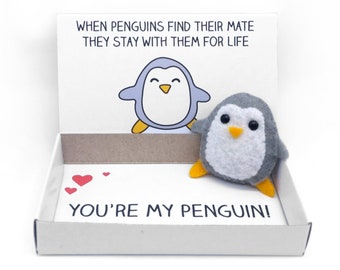Cute penguin soulmates gift - penguin magnet in a matchbox romantic keepsake present