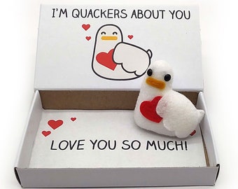 Handmade anniversary day gift - Quackers about you - duck magnet in a matchbox