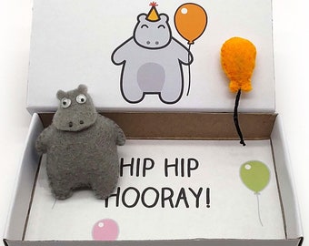 Pygmy hippo birthday gift - magnet in a matchbox