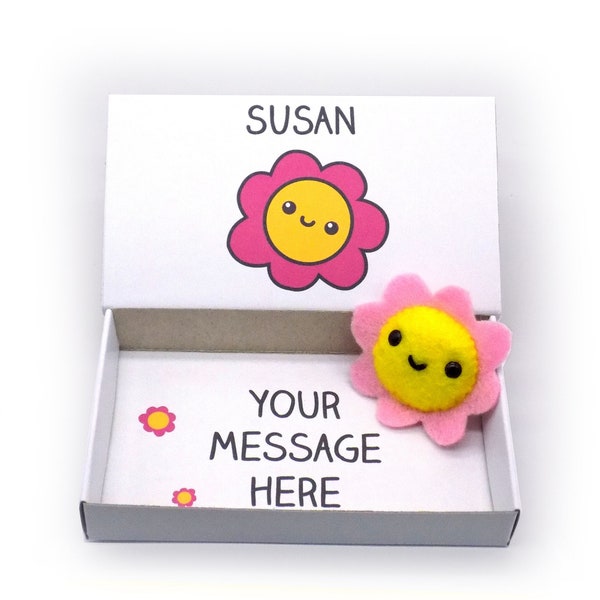 Personalised gift - felt flower magnet in a matchbox birthday gift