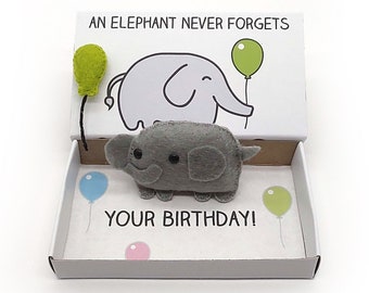 Cute handmade elephant birthday gift - magnet in a matchbox
