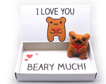 Handmade bear love gift - magnet in a matchbox