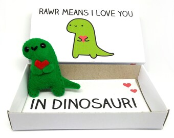 Anniversary gift - Cute miniature felt dinosaur magnet in matchbox with .RAWR means I love you in dinosaur' message, cute romantic gift