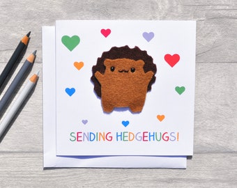 FELT Cute hedgehog card, 'Sending Hedgehugs'!