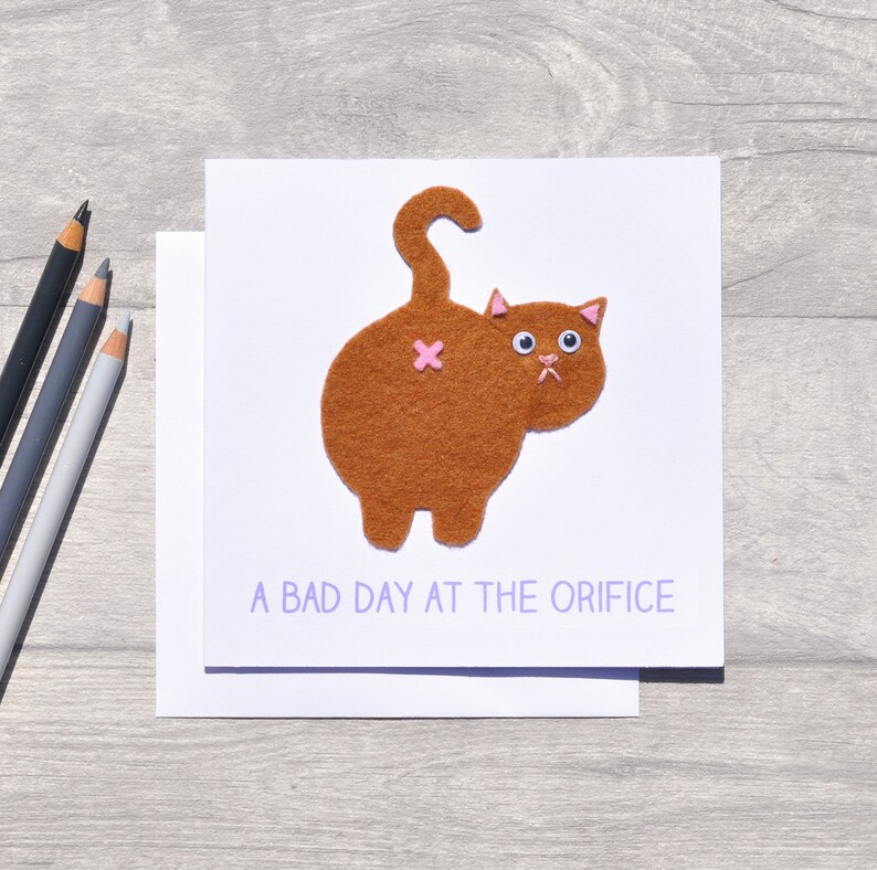 FELT Funny cat card with a cat butt office joke for work image 1