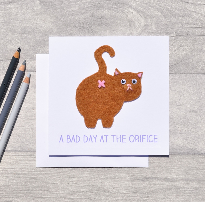 FELT Funny cat card with a cat butt office joke for work image 2