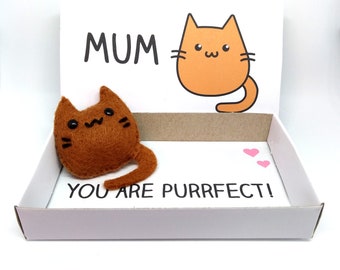 Handmade cat birthday gift for mum - magnet in a matchbox