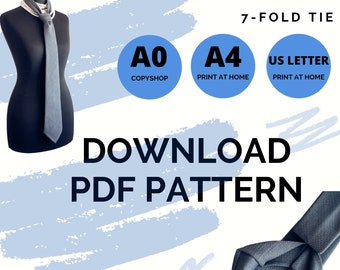 7-fold Men Tie PDF pattern, instant downloadable pattern, A4 US Letter A0 copyshop printable, digital download, seven fold tie