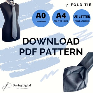 7-fold Men’s Tie Sewing PDF pattern, print at home or copyshop, A4 US Letter A0 PDF tutorial, seven fold tie template