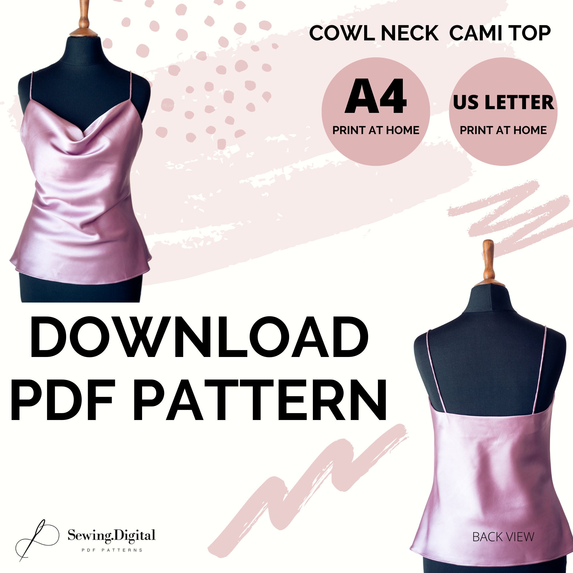 Cowl Neck Back Tie Cami Top Sewing Pattern – Patterns For Less