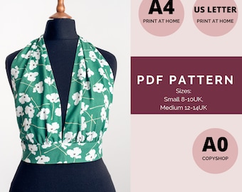 Backless Halter Top PDF Sewing Pattern, Sizes Small-Medium (Digital Pattern)