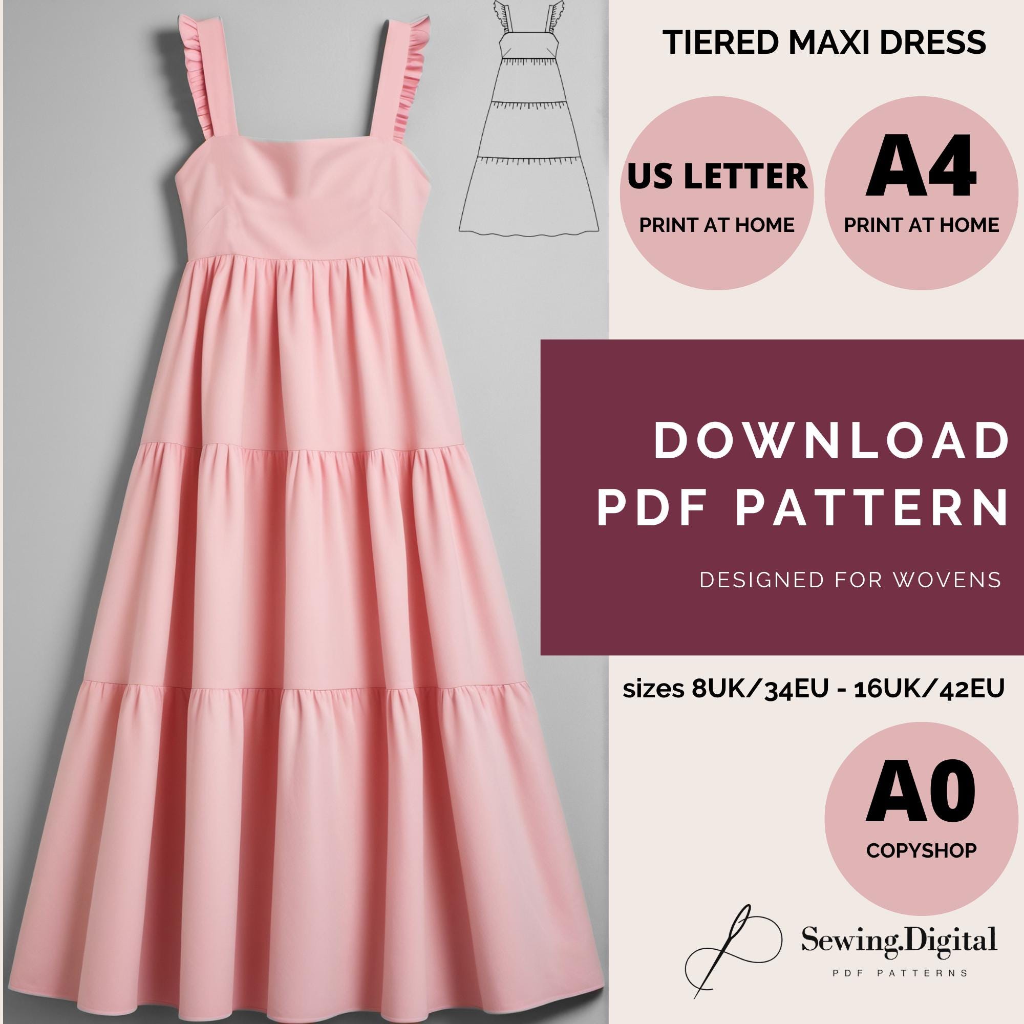 Tiered Chiffon Dress Pattern - Etsy