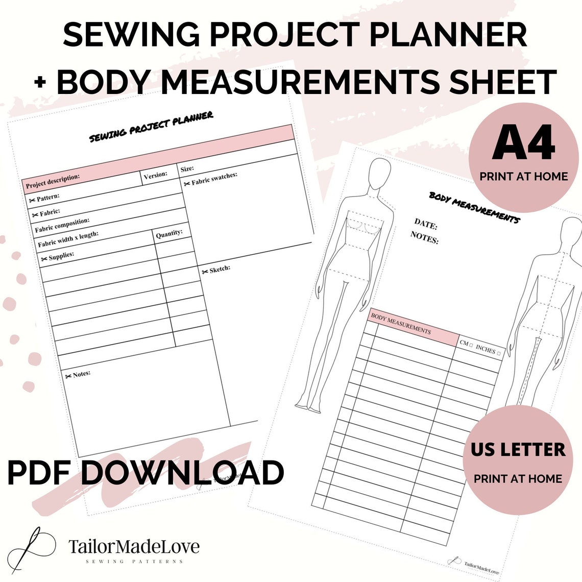 Sewing Planner Body Measurements sheet 2 pages printable Etsy