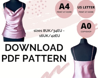 Cowl Neck Cami Top Sewing Pattern, Spaghetti Strap (PDF Pattern)