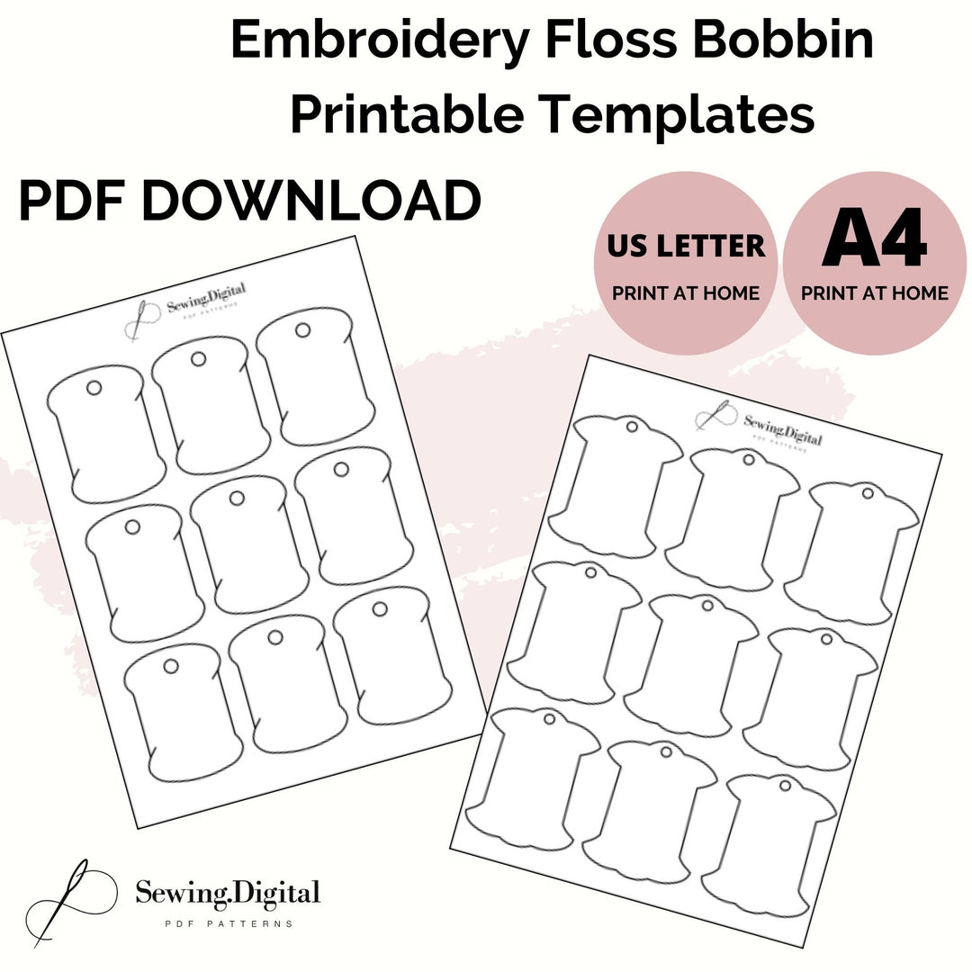 Embroidery Floss Bobbin Printable PDF Templates, 2 Designs Included