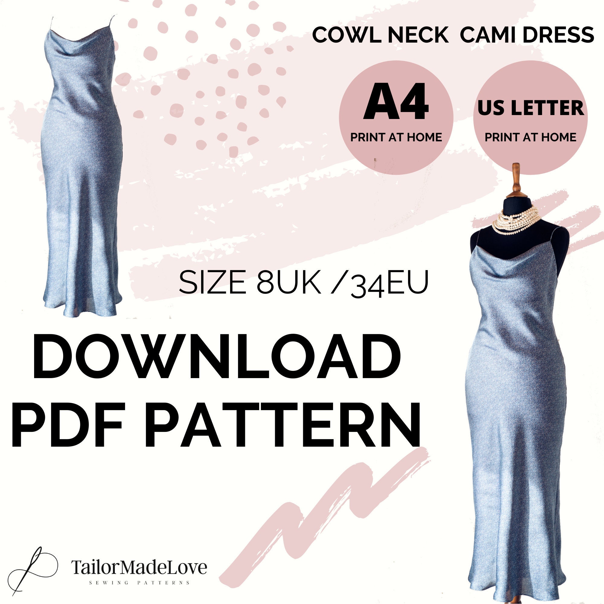 Cowl Neck Bias-cut Dress PDF Sewing ...